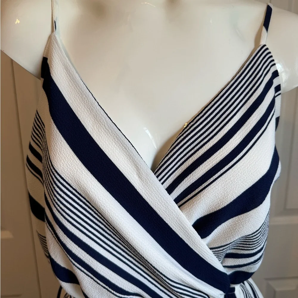 Monteu Striped Navy White Sleeveless Dress Size  juniors large adjustable strap - Picture 3 of 12